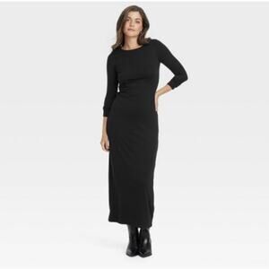 Universal Thread Women’s Long Sleeve Knit Maxi T-Shirt Dress Black XL Ribbed